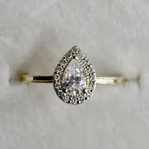 0.44ct Lab-Grown Pear-Shaped Diamond Halo Engagement Ring with Milgrain Band