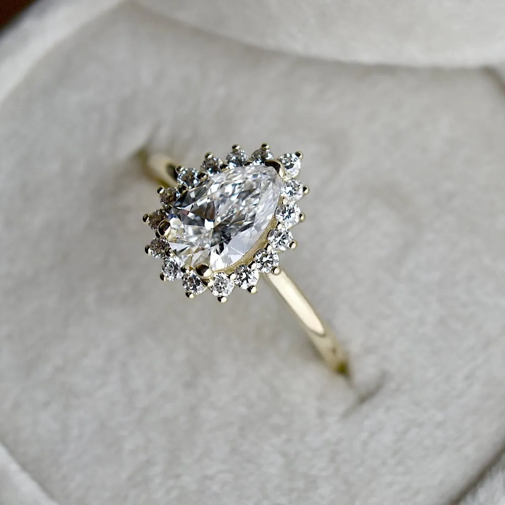 1.05ct Pear-Shaped Diamond Halo Engagement Ring (TCW 1.31)