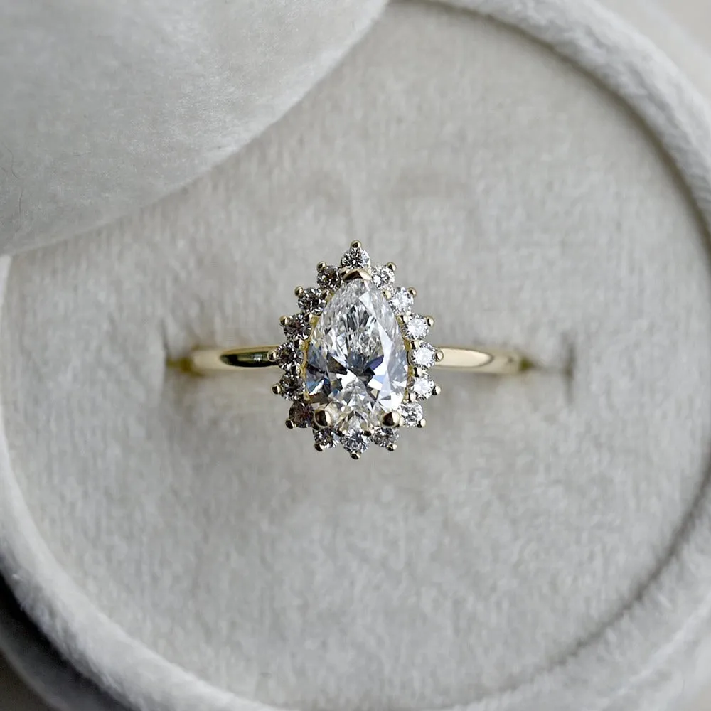 1.05ct Pear-Shaped Diamond Halo Engagement Ring (TCW 1.31)