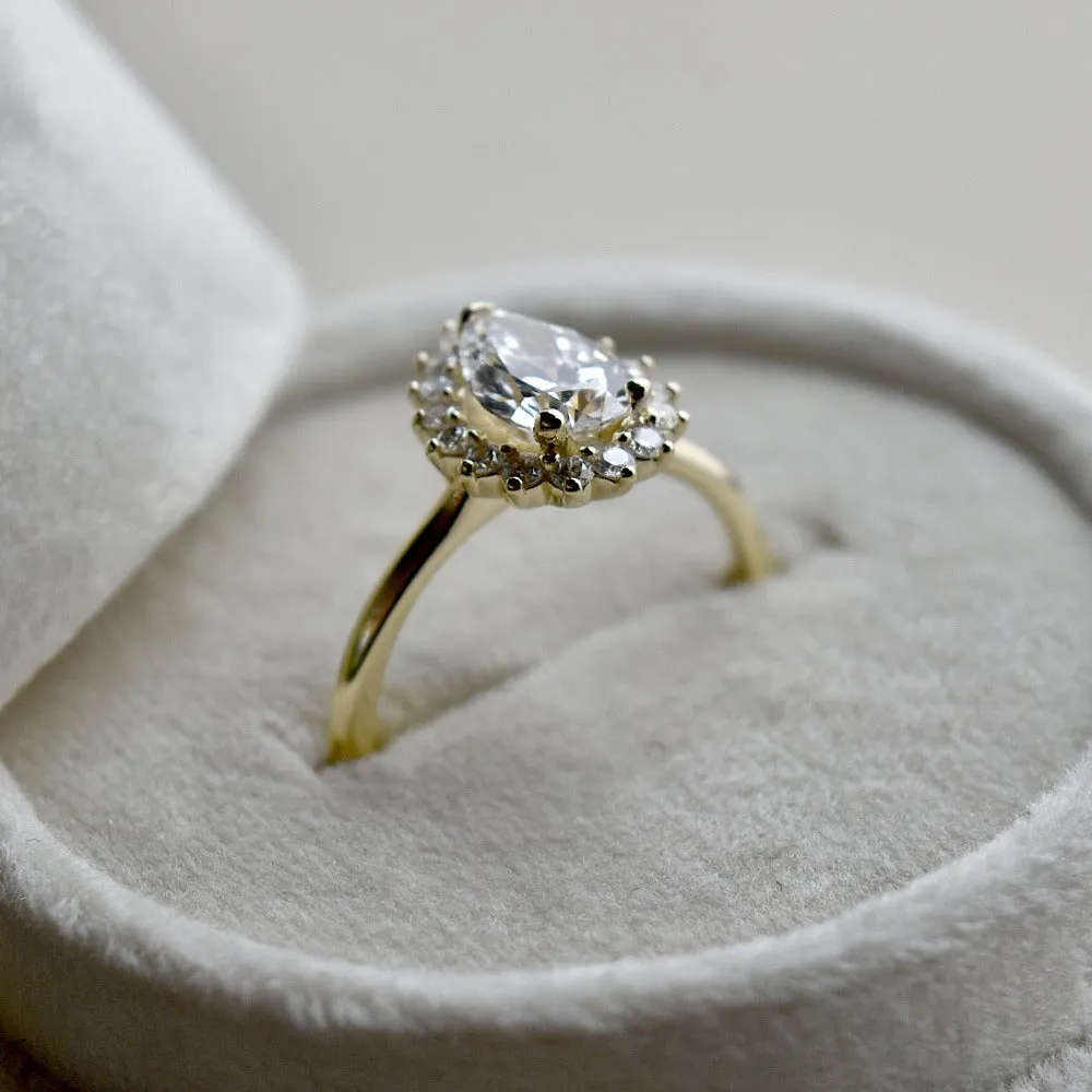 1.05ct Pear-Shaped Diamond Halo Engagement Ring (TCW 1.31)