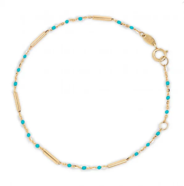 10K Yellow Gold With Enamel Bead and Bar Bracelet
