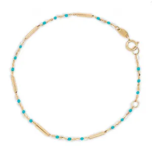 10K Yellow Gold With Enamel Bead and Bar Bracelet