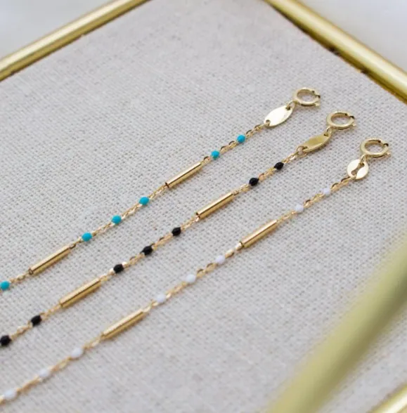 10K Yellow Gold With Enamel Bead and Bar Bracelet