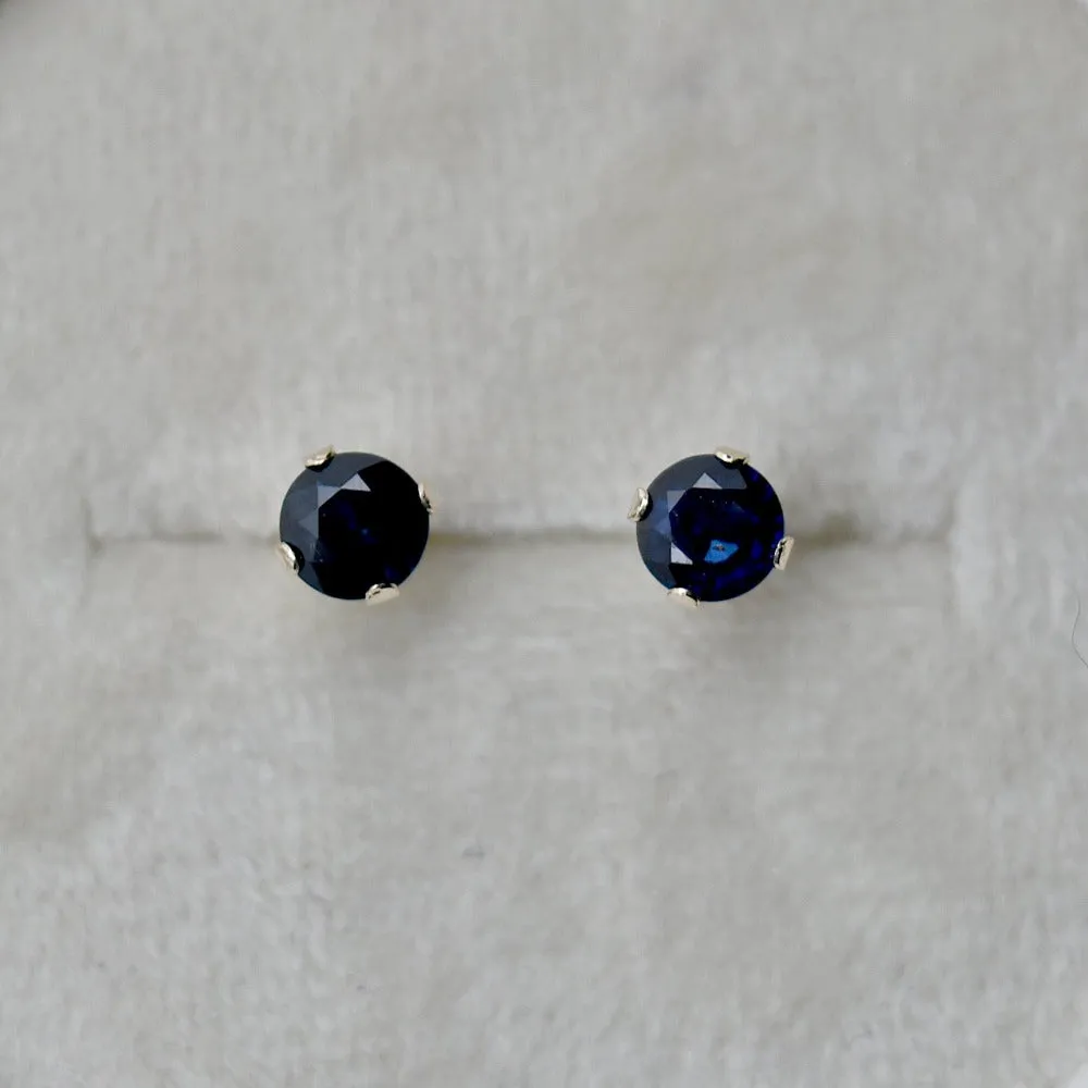 14k Claw-Set Dark Blue Sapphire Studs