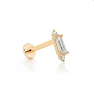 14k Gold Baguette CZ Flat Screwback Single Stud