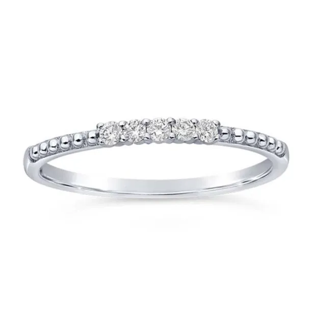 14K Gold Beaded Band With Diamonds