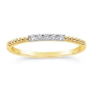 14K Gold Beaded Band With Diamonds