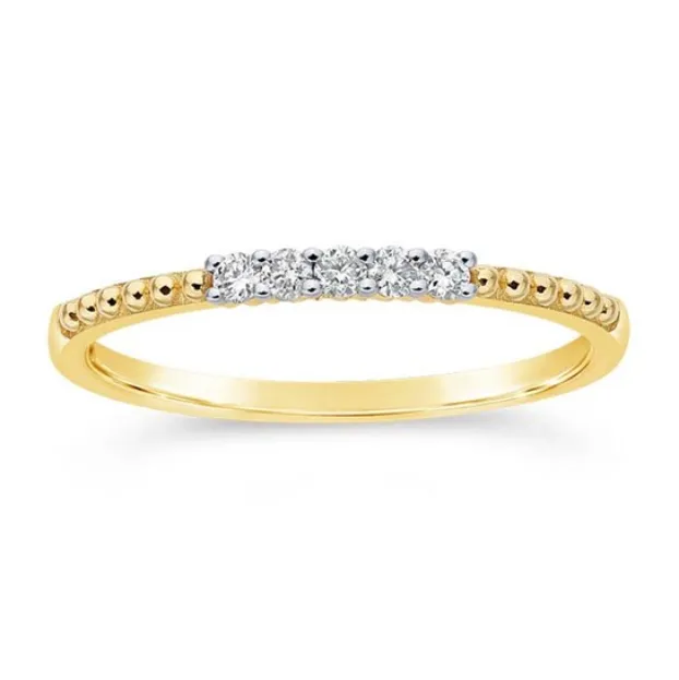 14K Gold Beaded Band With Diamonds