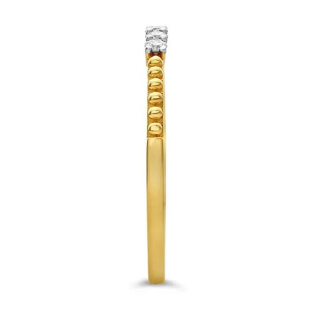14K Gold Beaded Band With Diamonds
