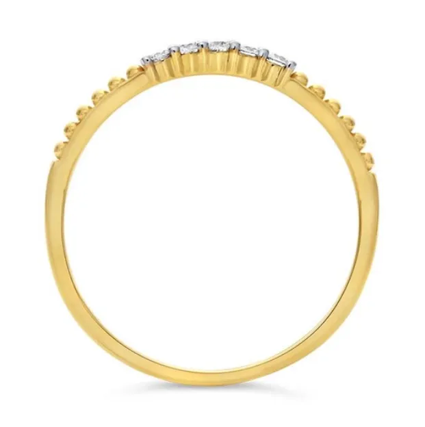 14K Gold Beaded Band With Diamonds