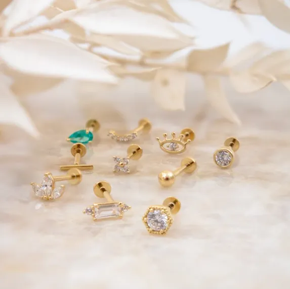 14k Gold Evil Eye With CZ Flat Screwback Single Stud