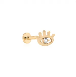 14k Gold Evil Eye With CZ Flat Screwback Single Stud