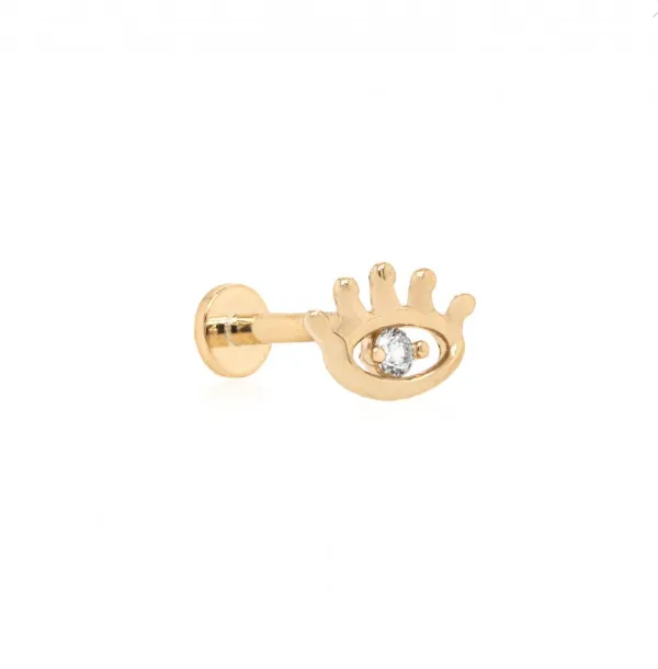 14k Gold Evil Eye With CZ Flat Screwback Single Stud
