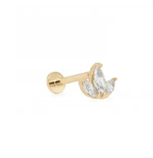 14k Gold Triple Marquise-Cut CZ Flat Screwback Single Stud