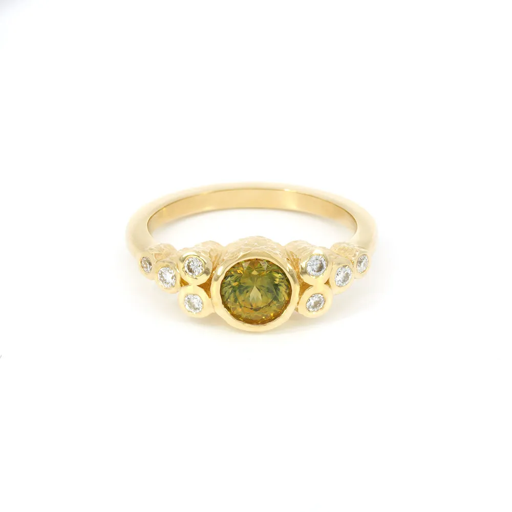 14k Yellow Gold 1.00ct Round Natural Green Sapphire and Diamond Ring