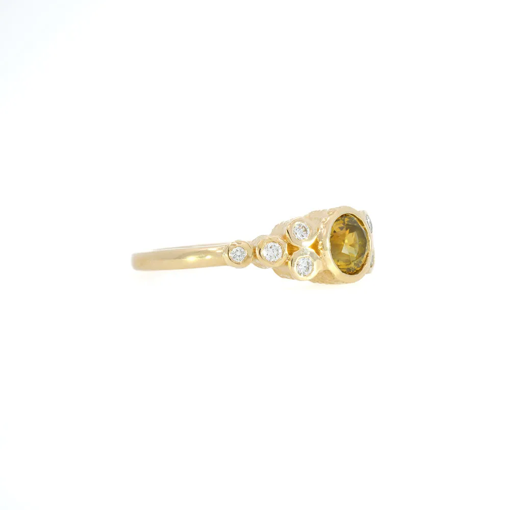 14k Yellow Gold 1.00ct Round Natural Green Sapphire and Diamond Ring