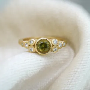 14k Yellow Gold 1.00ct Round Natural Green Sapphire and Diamond Ring