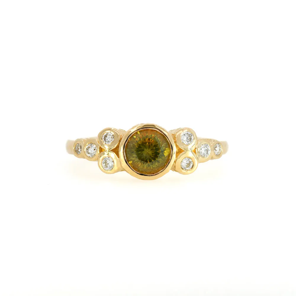 14k Yellow Gold 1.00ct Round Natural Green Sapphire and Diamond Ring