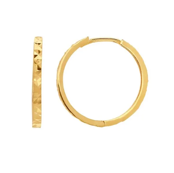14K Yellow Gold Faceted Huggie Hoop Earrings