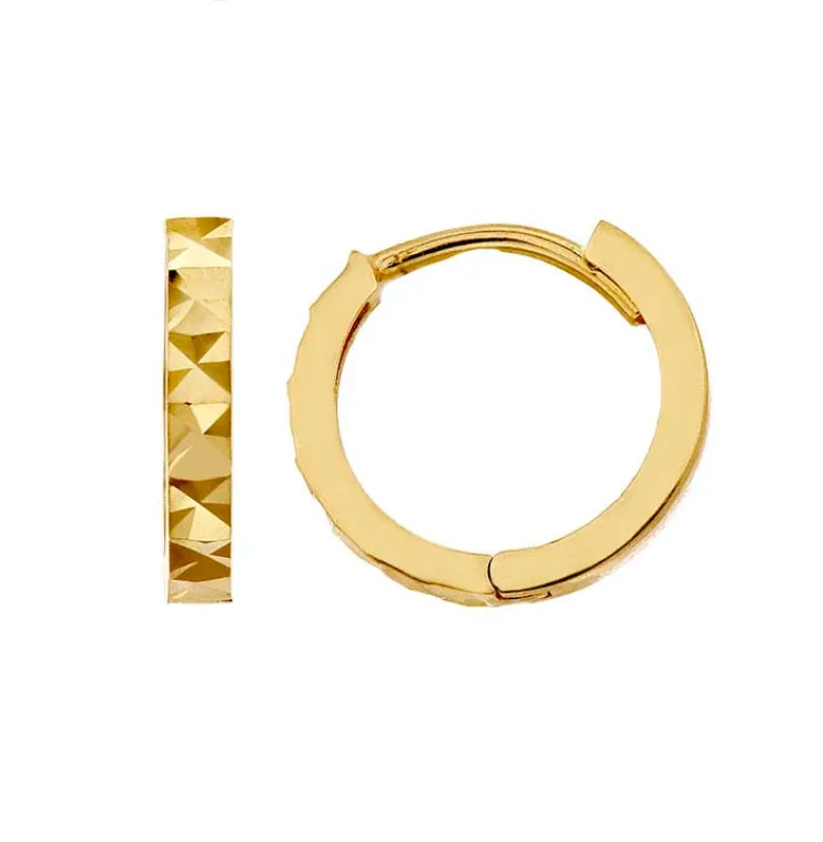 14K Yellow Gold Faceted Huggie Hoop Earrings