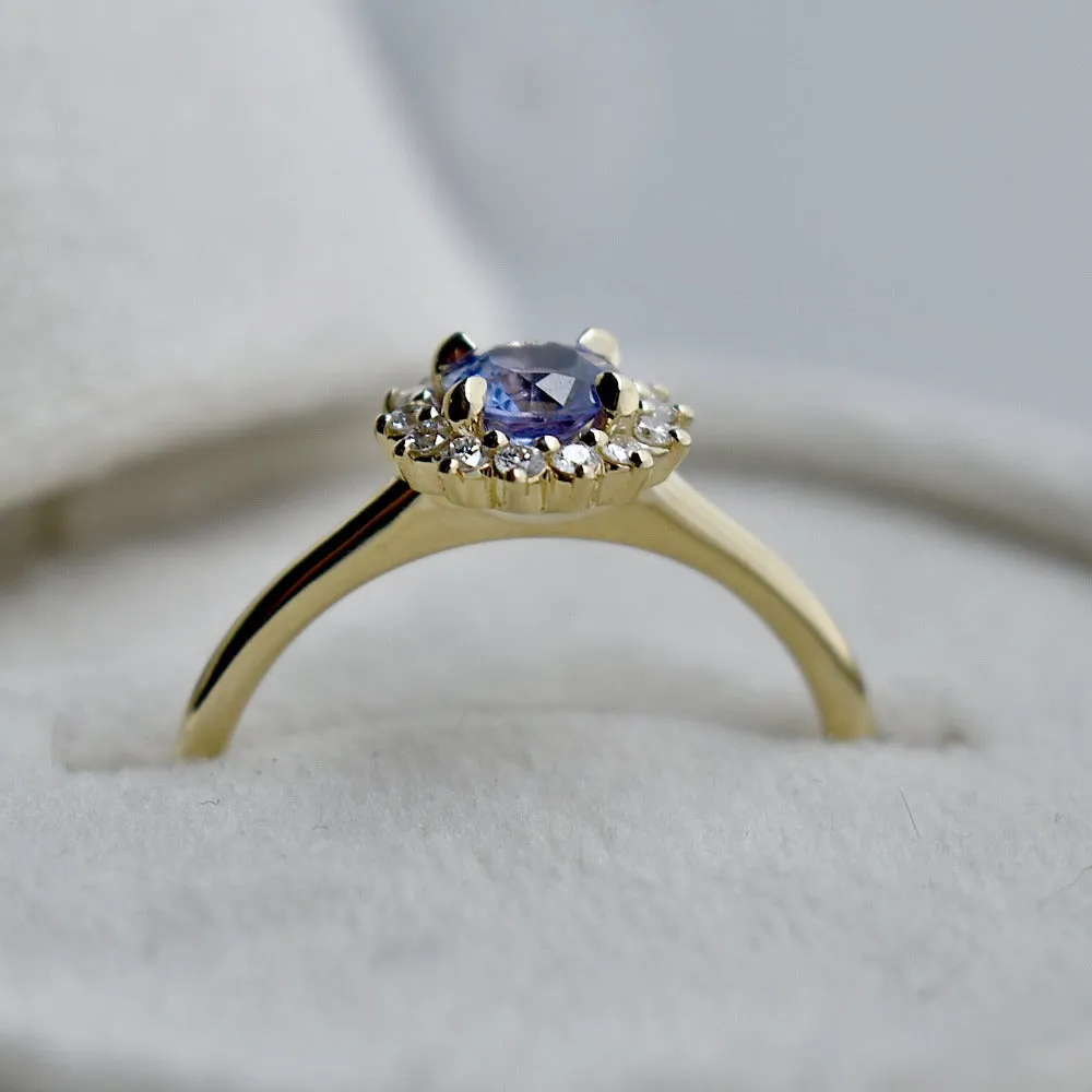 14k Yellow Gold Purple Sapphire Halo Engagement Ring