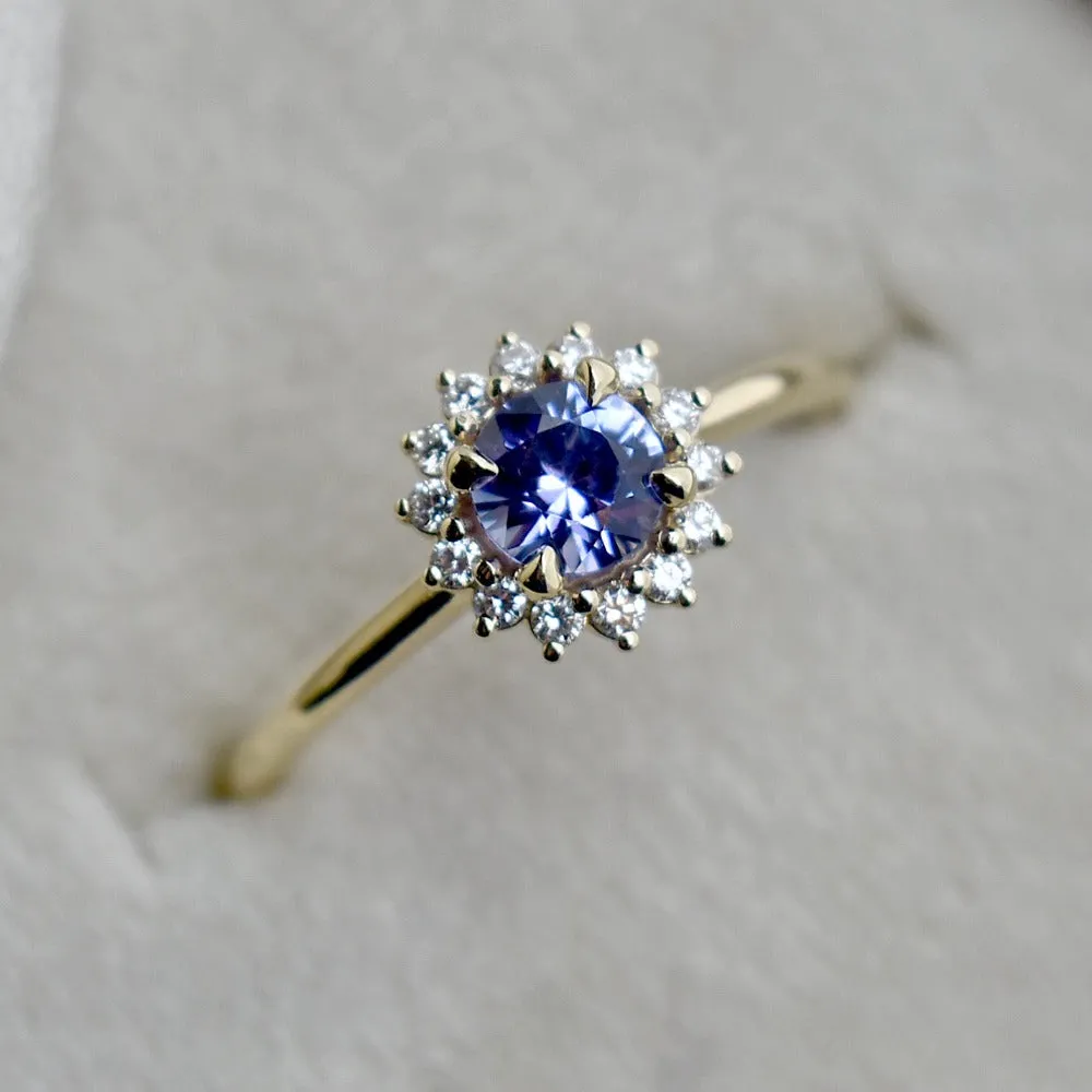 14k Yellow Gold Purple Sapphire Halo Engagement Ring