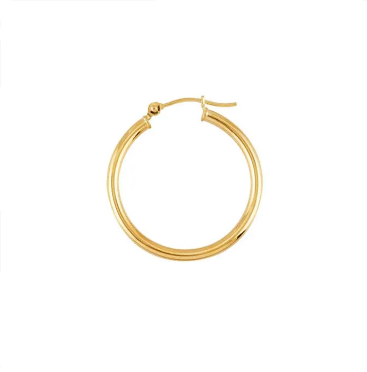 14K Yellow Gold Tubing Hoop Earrings 25mm