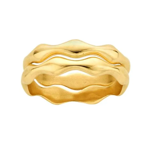 14K Yellow Gold Wide Wavy Stacking Band