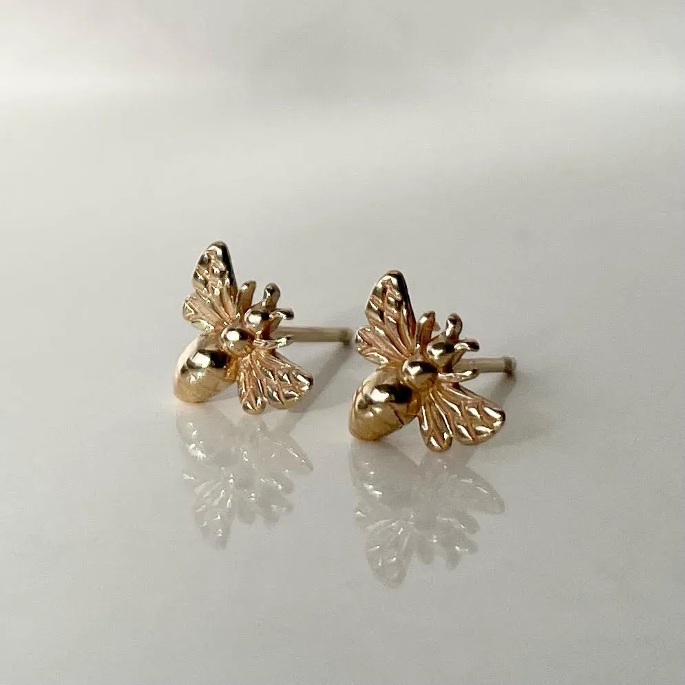 14KY Gold Honey Bee Stud Earrings