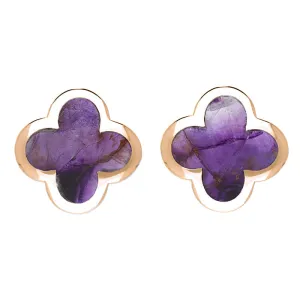 18ct Rose Gold Blue John bloom Four Leaf Clover Stud Earrings