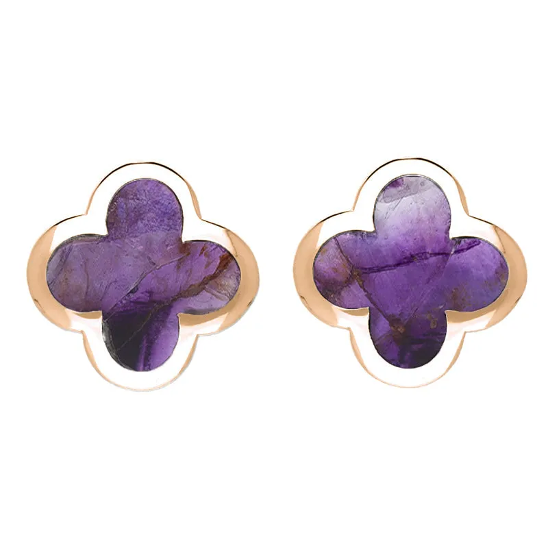 18ct Rose Gold Blue John bloom Four Leaf Clover Stud Earrings