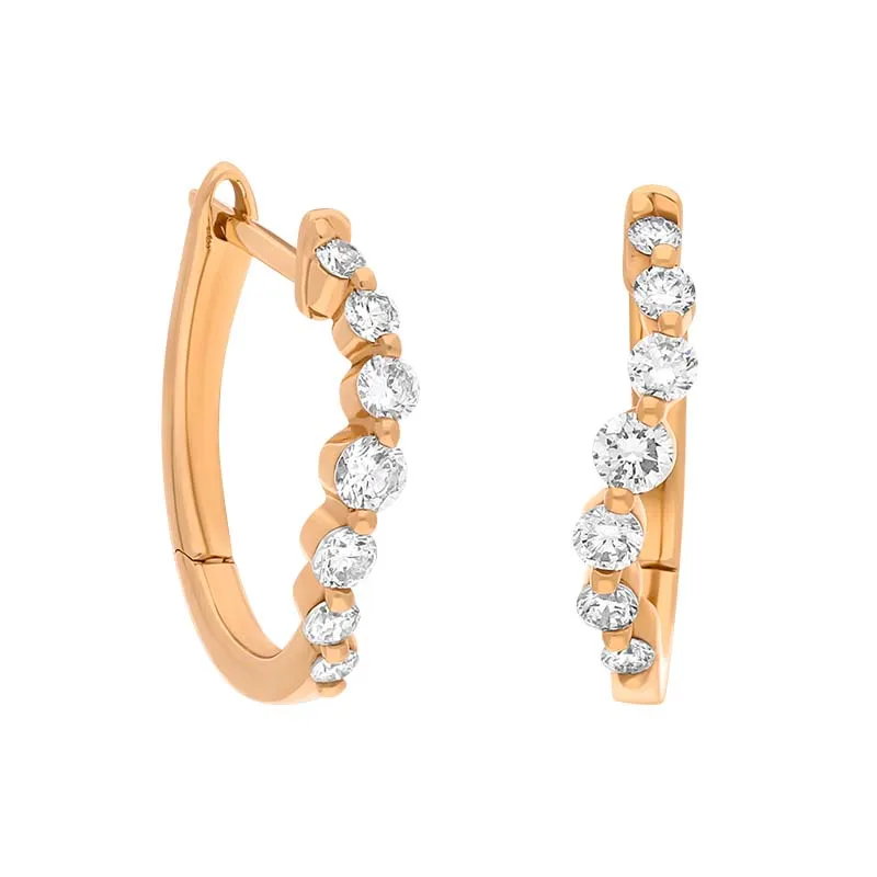 18ct Rose Gold Diamond 0.32ct Claw Set Hoop Earrings