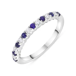 18ct White Gold 0.21ct Sapphire 0.14ct Diamond Castle Set Half Eternity Ring