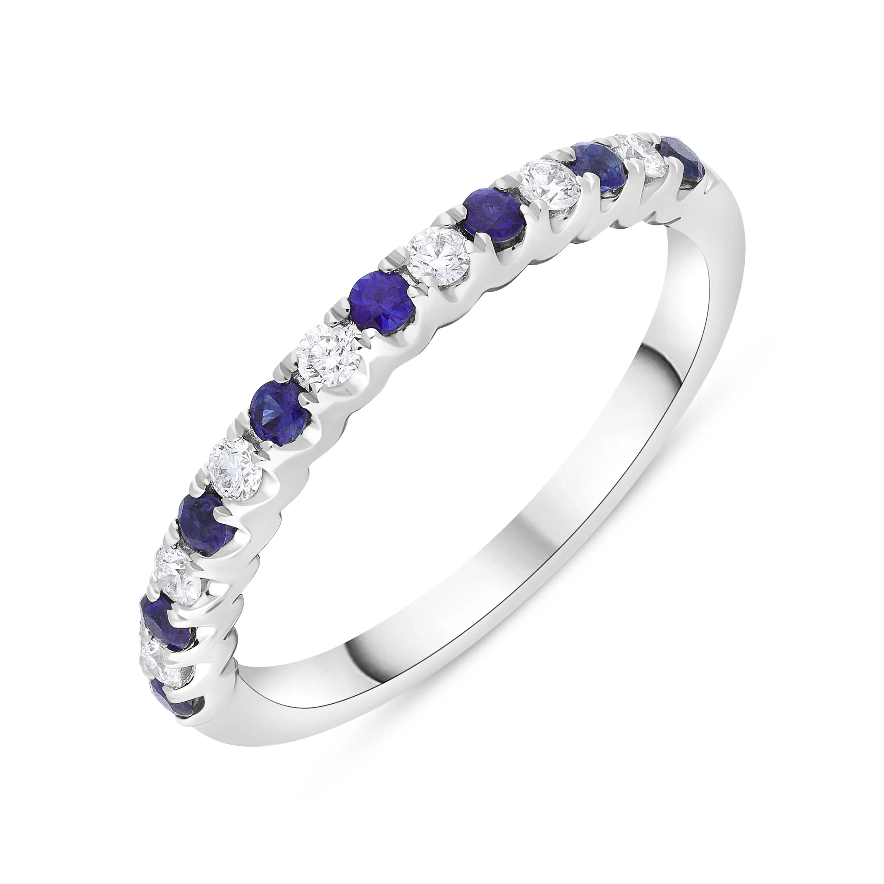18ct White Gold 0.21ct Sapphire 0.14ct Diamond Castle Set Half Eternity Ring