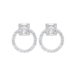 18ct White Gold 0.23 Diamond 0.39 Diamond Circle Bag Barrell Top Earrings