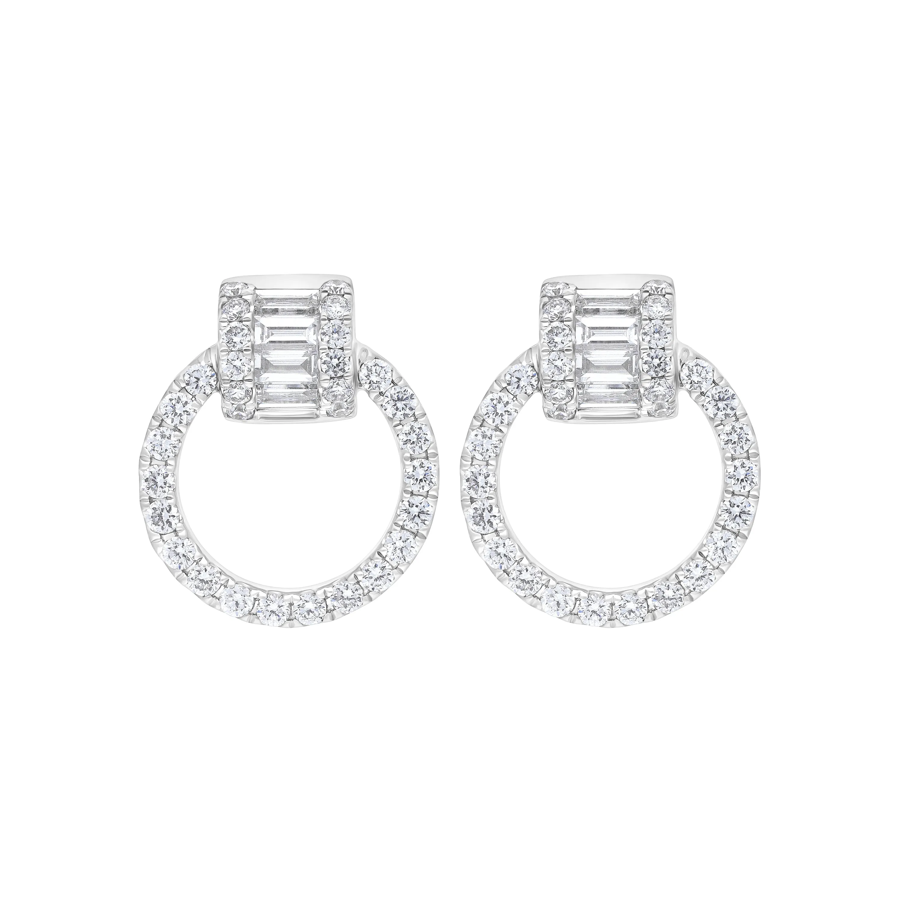 18ct White Gold 0.23 Diamond 0.39 Diamond Circle Bag Barrell Top Earrings
