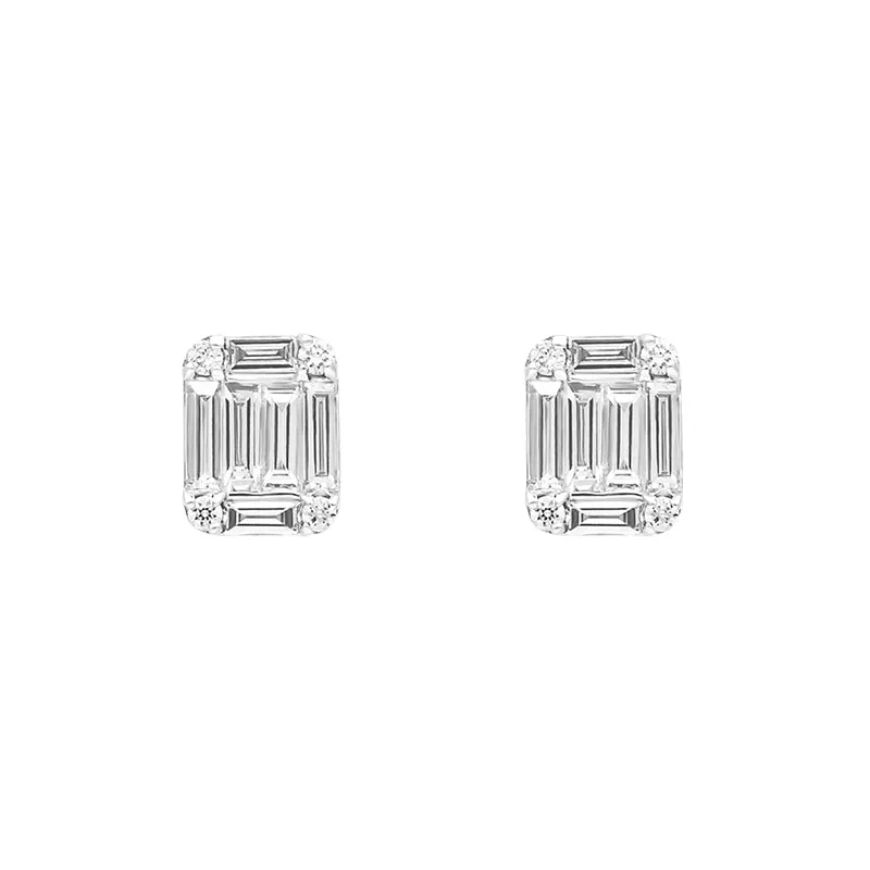 18ct White Gold 0.34ct Diamond Baguette Cut Cluster Stud Earrings