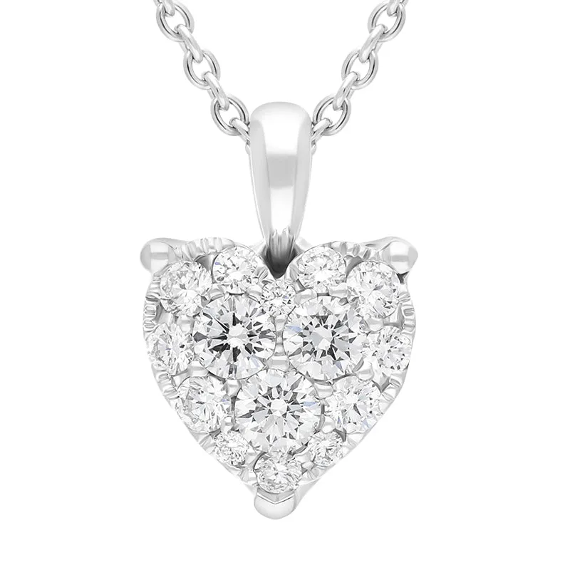 18ct White Gold 0.36ct Diamond Cluster Heart Pendant