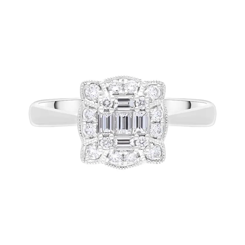 18ct White Gold 0.46ct Diamond Mixed Cut Vintage Style Cluster Ring