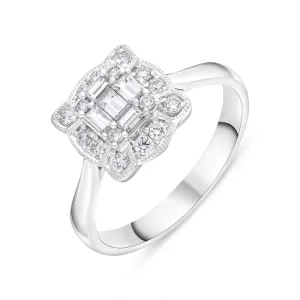 18ct White Gold 0.46ct Diamond Mixed Cut Vintage Style Cluster Ring