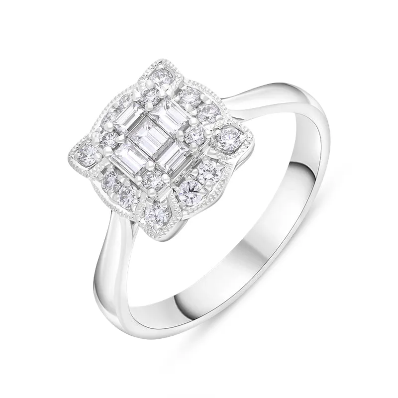 18ct White Gold 0.46ct Diamond Mixed Cut Vintage Style Cluster Ring