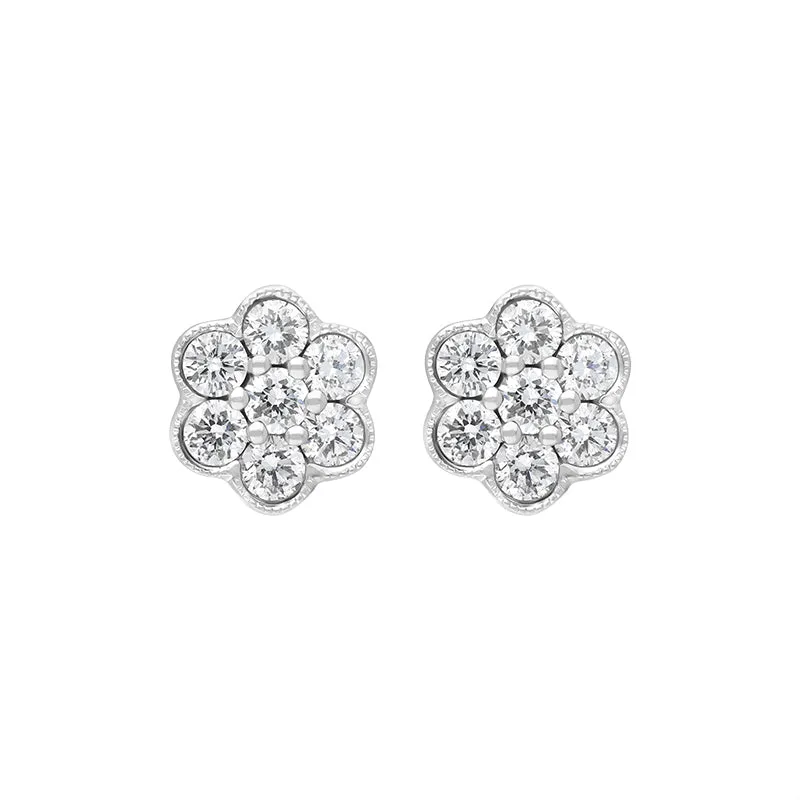 18ct White Gold 0.47ct Diamond Flower Cluster Stud Earrings