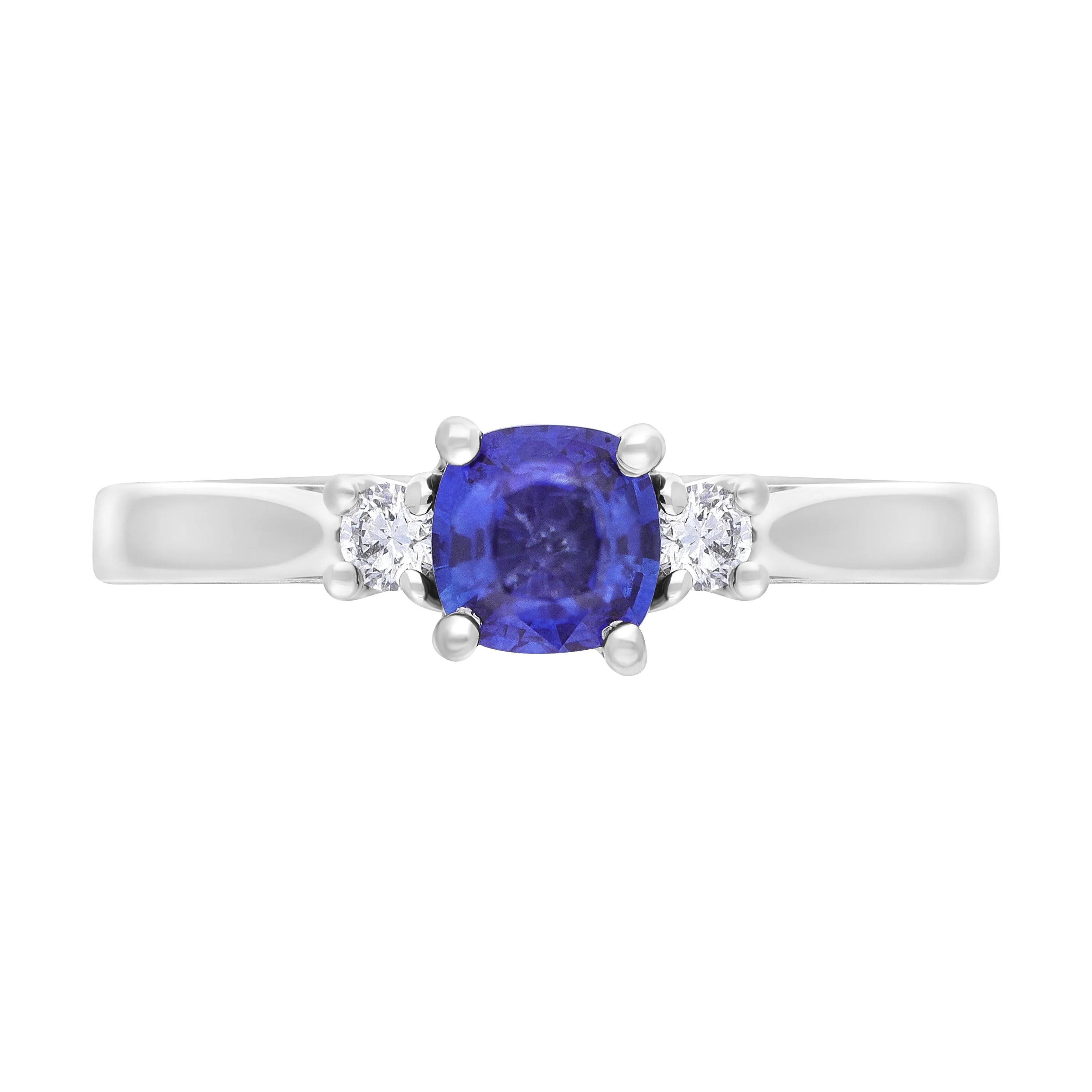 18ct White Gold 0.48ct Sapphire 0.07ct Diamond Cushion Cut Ring