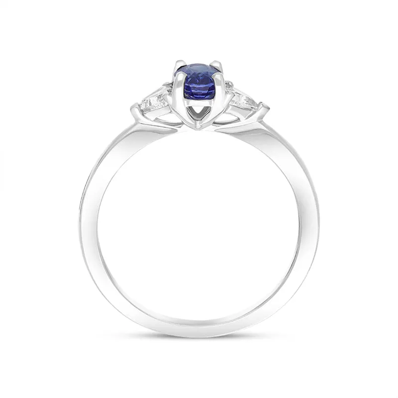 18ct White Gold 0.50ct Sapphire Diamond Round Brilliant and Pear Cut Three Stone Ring