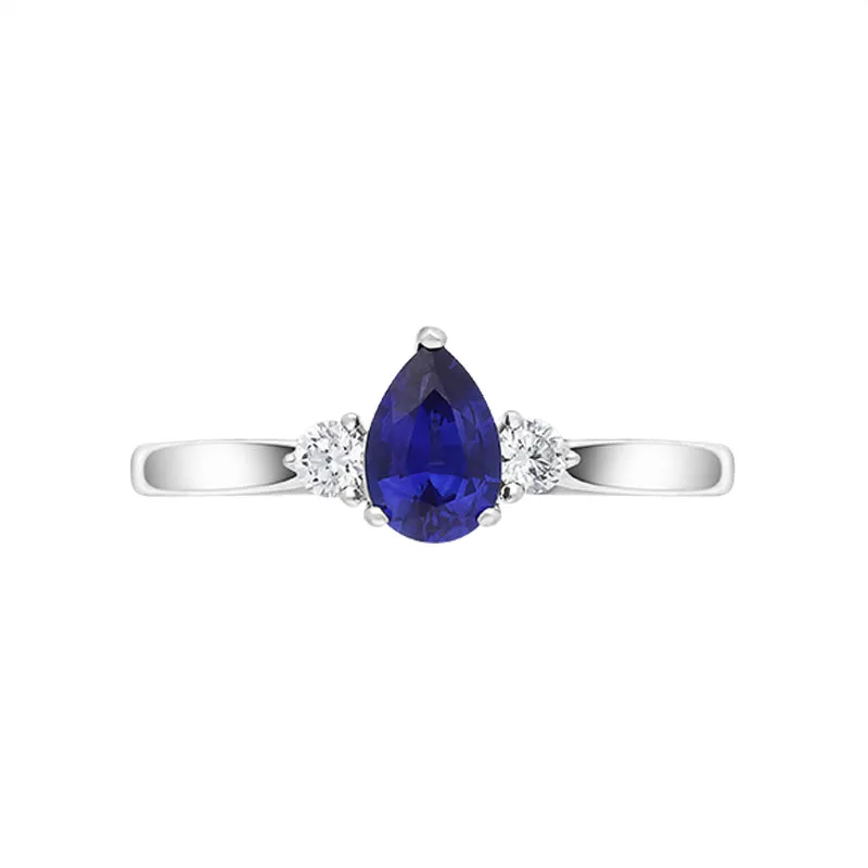 18ct White Gold 0.50ct Sapphire Diamond Round Brilliant and Pear Cut Three Stone Ring