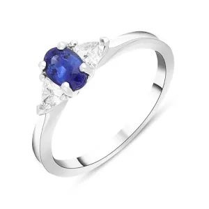 18ct White Gold 0.60ct Sapphire Diamond Oval and Trilliant Cut Three Stone Ring
