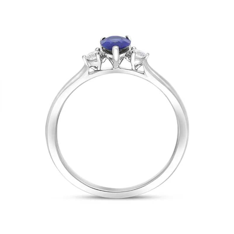 18ct White Gold 0.60ct Sapphire Diamond Oval and Trilliant Cut Three Stone Ring