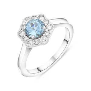 18ct White Gold 0.72ct Aquamarine Diamond Halo Ring