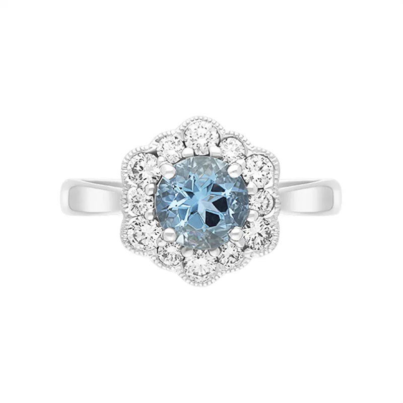 18ct White Gold 0.72ct Aquamarine Diamond Halo Ring