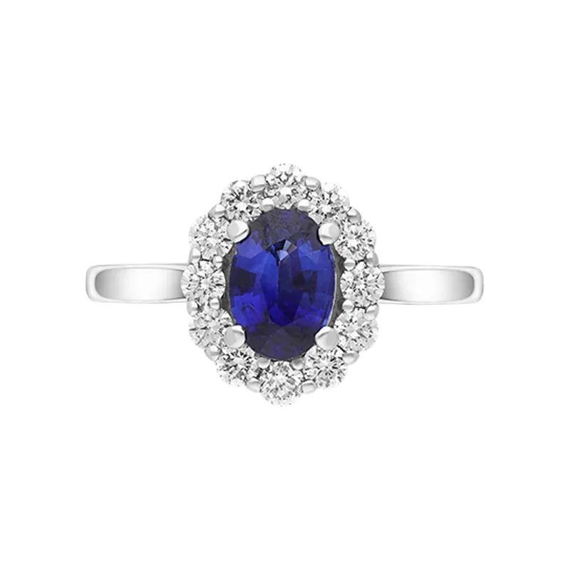 18ct White Gold 0.75ct Sapphire Diamond Halo Ring